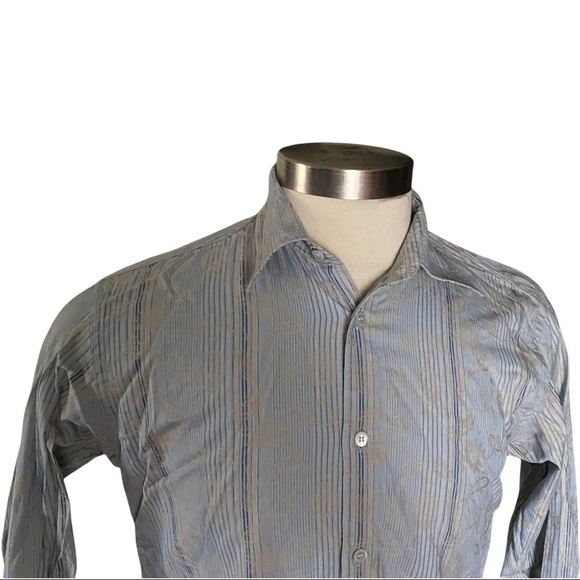 Ted Baker London Powder Blue with Tan Floral Embossing Button Front LS Men’s Lrg - Picture 2 of 9